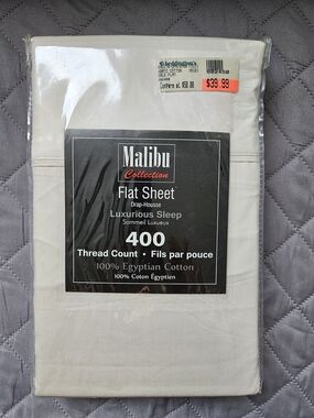 Malibu Luxurious Flat Sheet in Light Cream, 100% Egyptian Cotton, Size Double